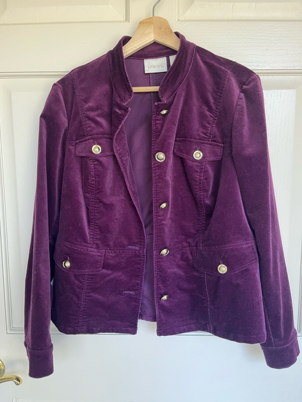 Chico's Deep Plum Velvet Military-Inspired Jacket Medium